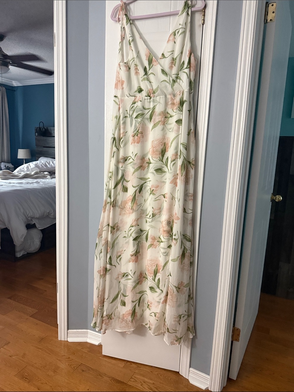 Lulu's Cream Maxi Dress with Peach Floral Print
